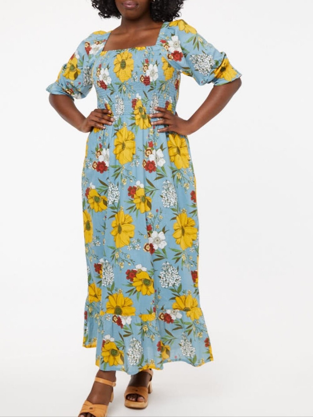Joanie, Women's Smocked Square-Neck, Floral, Fall, Spring,  Maxi Dress Sz 18